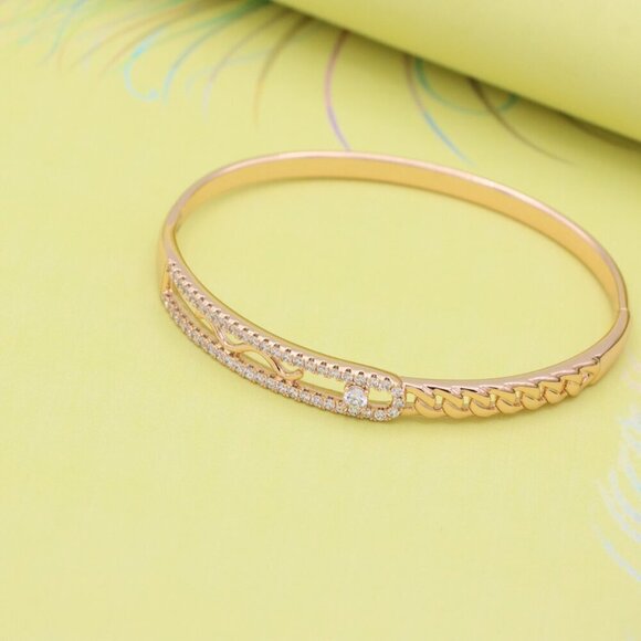 Rose Gold Plated Bangle with Dual Row Crystal Detailing, XPBL0480 - Picture 5 of 11